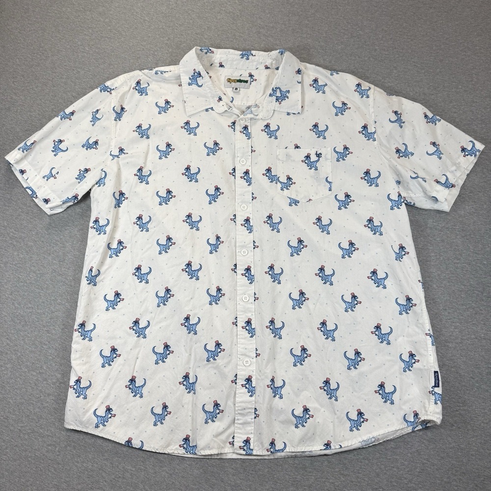 Tipsy Elves Mens 3XL Patriotic Dinosaurs All Over Print Short Sleeve Shirt White
